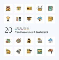 20 pack d'icônes de couleur rempli de ligne de gestion et de développement de projet comme l'introduction en bourse initiale de la capitale moderne publique vecteur