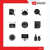 interface mobile ensemble de glyphes solides de 9 pictogrammes d'éléments de conception vectoriels modifiables de premiers secours de célébration de kit de pièces vecteur