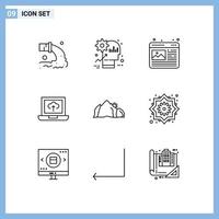 9 icônes créatives signes et symboles modernes de produit de téléchargement de colline image d'ordinateur portable éléments de conception vectoriels modifiables vecteur