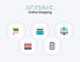pack d'icônes plat shopping en ligne 5 conception d'icônes. T-shirt. achats. holding. en ligne. signe vecteur
