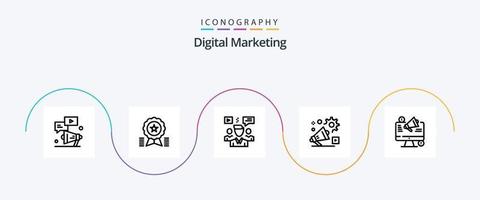 pack d'icônes de la ligne de marketing numérique 5, y compris l'annonce. campagne. médaille. groupe. discuter vecteur