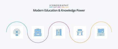 pack d'icônes bleu 5 pour l'éducation et la connaissance modernes, y compris le clavier. l'école. stylo. chaise. bureau vecteur