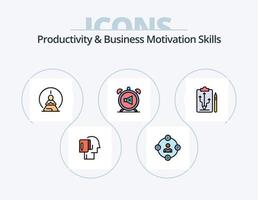 ligne de compétences de productivité et de motivation commerciale rempli pack d'icônes 5 conception d'icônes. recyclage. idée. ampoule. mal. se concentrer vecteur