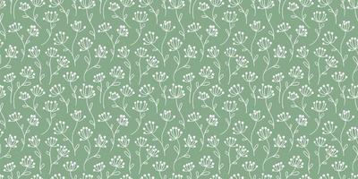 motif de répétition vectoriel floral vert et blanc, arrière-plan avec fleurs, éléments dessinés à la main