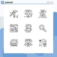 ensemble de 9 contours vectoriels sur la grille pour la recherche de médailles de téléphone éducation économie éléments de conception vectoriels modifiables vecteur