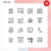 16 contours universels définis pour les applications web et mobiles la médecine vaccinale a accompli des éléments de conception vectoriels modifiables pour hôtel wifi vecteur