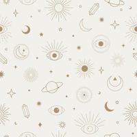 motif de répétition sans couture magique de vecteur avec constellations, soleil, lune, yeux magiques et étoiles