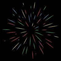 feu d'artifice de vacances coloré sur fond de nuit. festif, anniversaire et célébration salut lumineux. illustration vectorielle vecteur