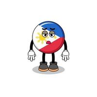 caricature du drapeau philippin avec un geste de fatigue vecteur
