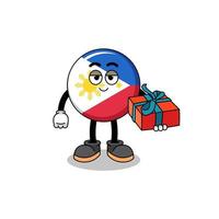 illustration de mascotte de drapeau des philippines donnant un cadeau vecteur