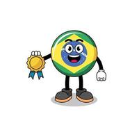 illustration de dessin animé de drapeau du brésil avec médaille de satisfaction garantie vecteur