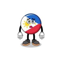 illustration de dessin animé de drapeau des philippines avec un visage triste vecteur