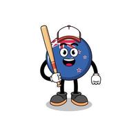 caricature de mascotte du drapeau néo-zélandais en tant que joueur de baseball vecteur