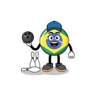 mascotte du drapeau du brésil en tant que joueur de bowling vecteur
