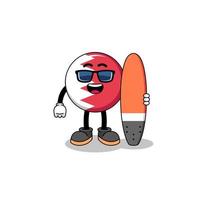 caricature de mascotte du drapeau de bahreïn en tant que surfeur vecteur