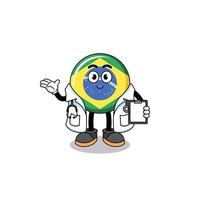 mascotte de dessin animé du médecin du drapeau du brésil vecteur