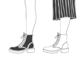 les pieds des femmes dans les chaussures. chaussures de femme. bottes pour femmes de style dessiné à la main. image vectorielle vecteur