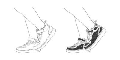 jambes en baskets. chaussures de mode. chaussures de style dessinés à la main. image vectorielle vecteur