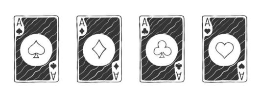 signes de cartes à jouer. les quatre combinaisons de cartes à jouer. carte à jouer dessinée à la main. image vectorielle vecteur