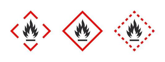 panneau d'avertissement de matériaux inflammables. pictogramme pour les substances inflammables. ensemble d'icônes de substances inflammables. icônes vectorielles vecteur