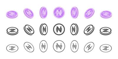 pièces de monnaie en naira nigérian. rotation des icônes à différents angles pour l'animation. pièces en isométrique. illustration vectorielle vecteur
