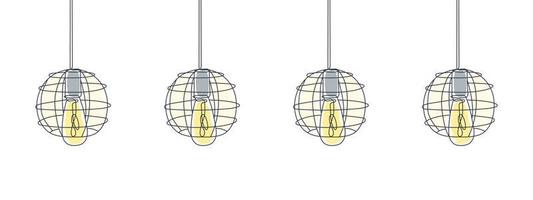 un dessin au trait. conception d'art en ligne de lampes loft. un dessin au trait d'ampoules électriques et de lampes. illustration vectorielle vecteur