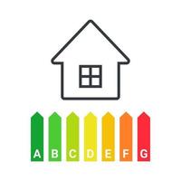 efficacité énergétique. maison économe en énergie avec graphique de classification. symbole de la maison verte avec cote énergétique. illustration vectorielle vecteur