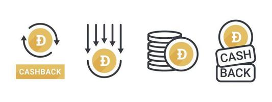 jeu d'icônes de cashback dogecoin. icônes de crypto-monnaie. retourner l'argent. icônes modifiables commerciales et financières. illustration vectorielle vecteur