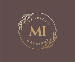 modèle de logos de monogramme de mariage lettre initiales mi, modèles minimalistes et floraux modernes dessinés à la main pour cartes d'invitation, réservez la date, identité élégante. vecteur