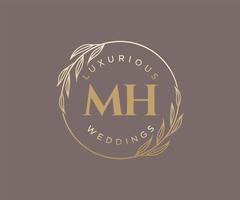 modèle de logos de monogramme de mariage lettre initiales mh, modèles minimalistes et floraux modernes dessinés à la main pour cartes d'invitation, réservez la date, identité élégante. vecteur