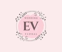 modèle de logos de monogramme de mariage lettre initiales ev, modèles minimalistes et floraux modernes dessinés à la main pour cartes d'invitation, réservez la date, identité élégante. vecteur