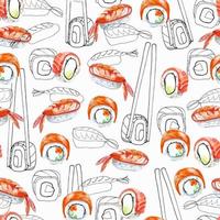 motif de sushi sans soudure doodle et fond de cuisine asiatique aquarelle vecteur