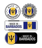 ensemble d'étiquettes fabriquées à la barbade, logo, drapeau de la barbade, emblème du produit de la barbade vecteur