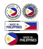 ensemble d'étiquettes fabriquées aux philippines, logo, drapeau philippin, emblème du produit philippin vecteur