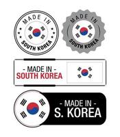 ensemble d'étiquettes fabriquées en corée du sud, logo, drapeau de la corée du sud, emblème du produit de la corée du sud vecteur