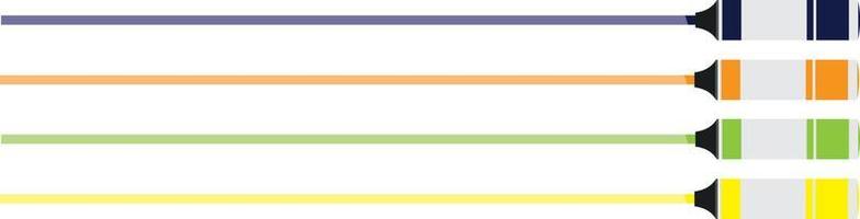 ensemble de quatre marqueurs vectoriels colorés ou surligneurs laissant des marques isolées sur fond blanc vecteur