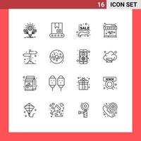 16 ensemble de contours d'interface utilisateur de signes et symboles modernes du panneau de direction discount jardin nourriture stand éléments de conception vectoriels modifiables vecteur