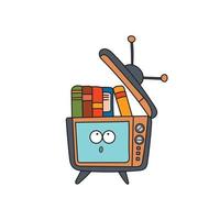 illustration vectorielle de télévision mignonne avec des livres à l'intérieur vecteur