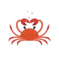 crabe rouge pose les mains en forme de coeur vecteur