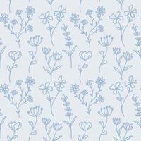 motif vectoriel floral bleu avec des griffonnages de fleurs dessinés à la main