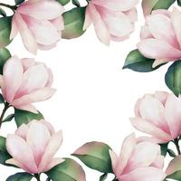 cadre aquarelle dessiné à la main de fleurs de magnolia rose, illustration isolée sur fond blanc vecteur