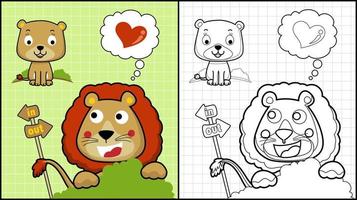 livre de coloriage de dessin animé mignon couple lion vecteur