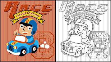livre de coloriage de racer petit garçon sur une voiture de course vecteur