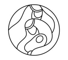 vecteur noël scène de la nativité religieuse chrétienne de l'enfant jésus avec marie et joseph en cercle. croquis d'illustration d'icône de logo. doodle dessiné à la main avec des lignes noires