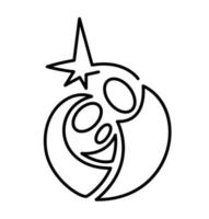 Image vectorielle scène de la nativité religieuse chrétienne de noël de l'enfant jésus avec marie et joseph et étoile dans un cadre rond. croquis d'illustration d'icône de logo. doodle dessiné à la main avec des lignes noires vecteur