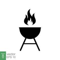 icône de barbecue grill. barbecue, barbecue, fête d'été, feu et fumée, symbole de la silhouette, rétro, cuisson de la viande, concept alimentaire. style plat simple. illustration vectorielle isolée sur fond blanc. ep 10. vecteur