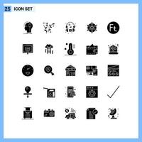 interface mobile glyphe solide ensemble de 25 pictogrammes d'éléments de conception vectoriels modifiables de musique de navire de ressort de roue de navire de monnaie vecteur
