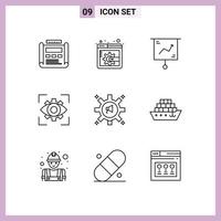 pack d'icônes vectorielles stock de 9 signes et symboles de ligne pour la publicité vue graphique imagination vue éléments de conception vectoriels modifiables vecteur