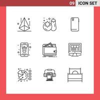 aperçu de l'interface mobile ensemble de 9 pictogrammes de smartphone supprimer le contact téléphonique retour éléments de conception vectoriels modifiables vecteur