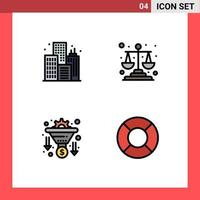 symboles d'icônes universels groupe de 4 couleurs plates de lignes de remplissage modernes d'échelles d'équilibre de l'entonnoir de la ville flottent des éléments de conception vectoriels modifiables vecteur